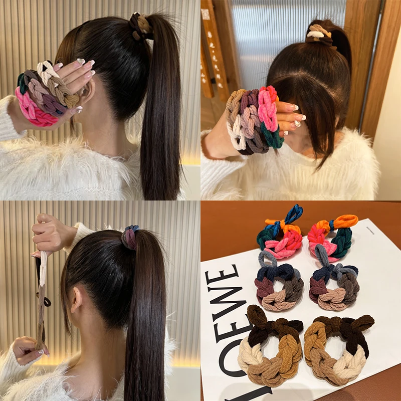 加粗编织蝴蝶结头绳橡皮筋女扎头高弹力耐用发圈高马尾丸子头发绳