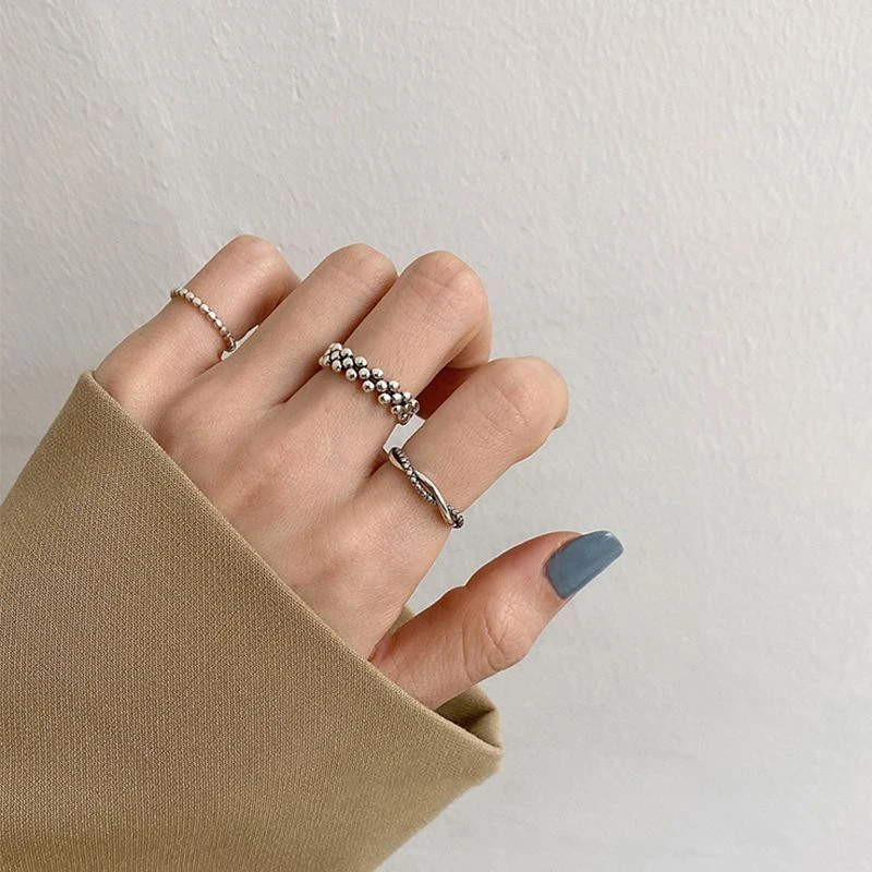 复古戒指女ins不掉色简约多层小球缠绕小众设计感食指开口戒子