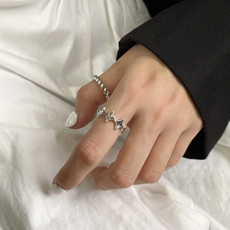 星星戒指女ins不掉色冷淡风复古做旧不规则网红高级感指环