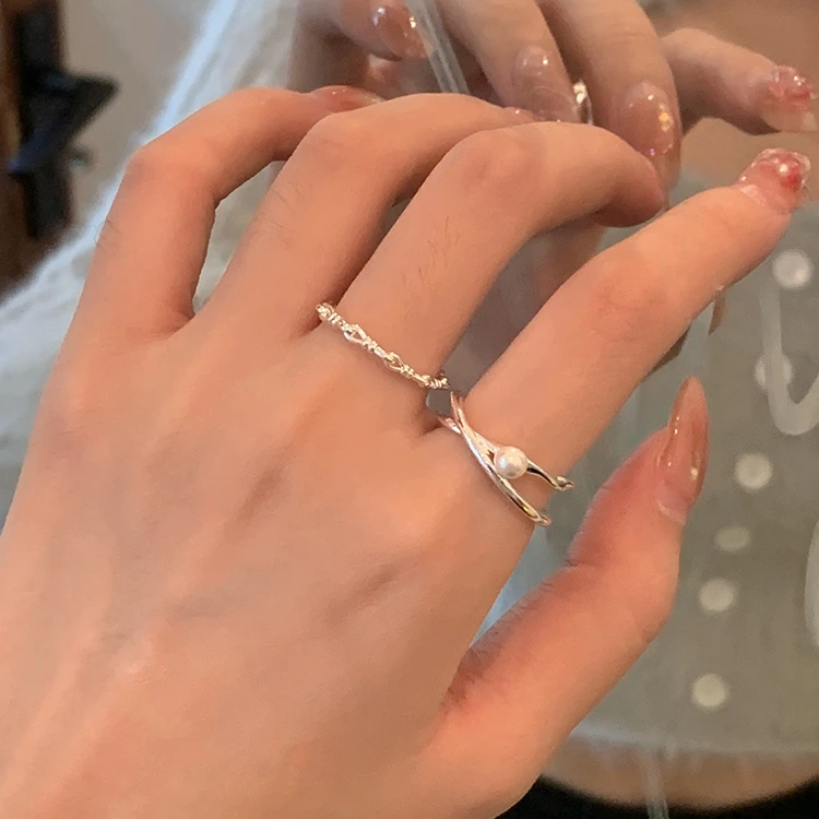 小众设计高级感珠珠细戒指女冷淡风简约素圈开口大小可调节食指戒