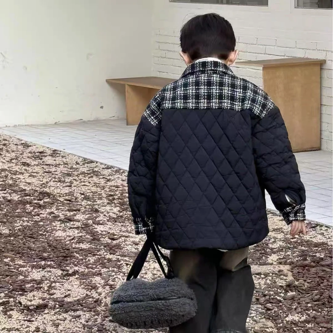 23DZ22（现货）韩版儿童小香风拼接加绒外套