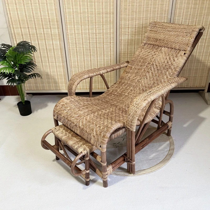 天然真藤躺椅老人椅靠背椅手工藤编织椅送长辈家用休闲阳台午睡椅
