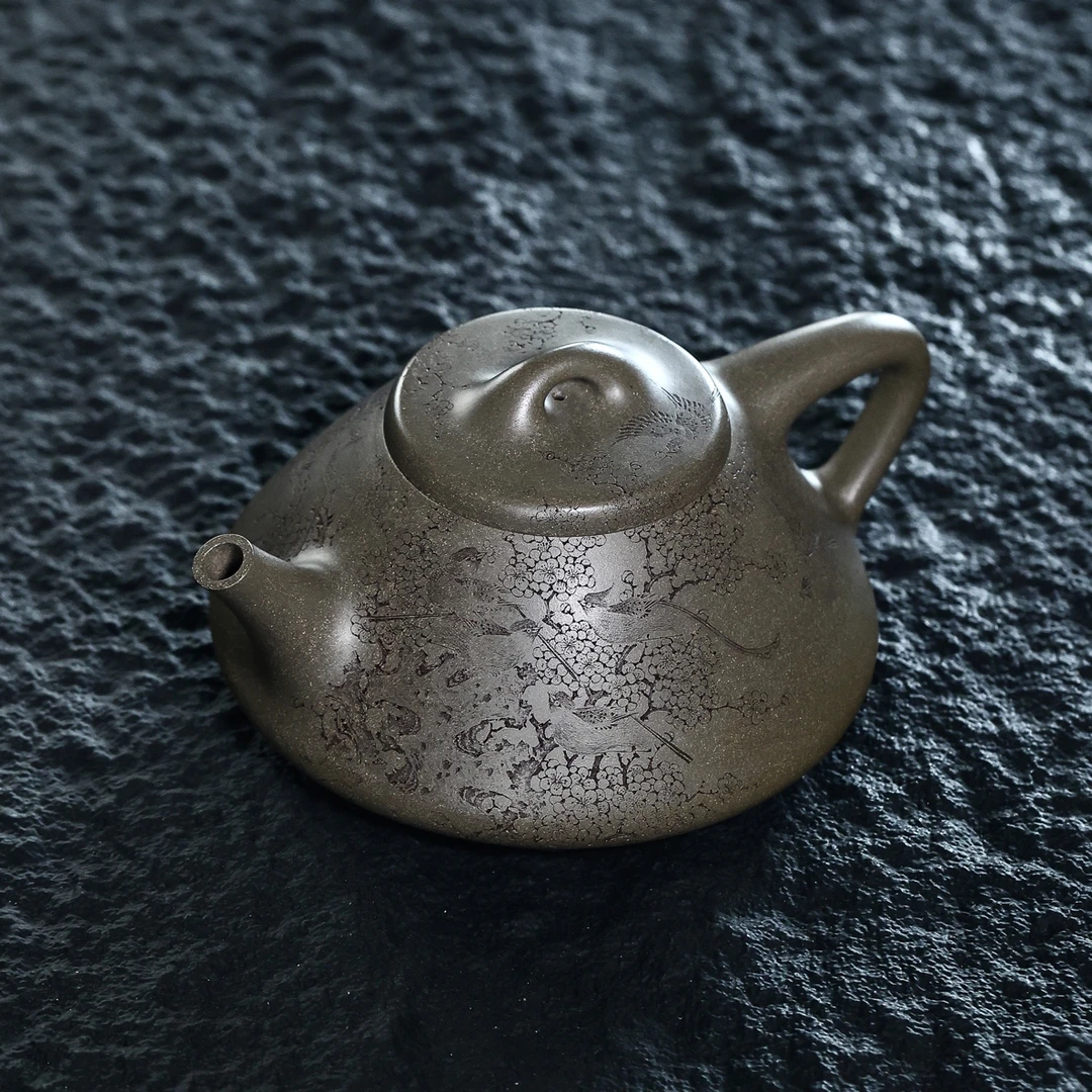 陈进制子冶石瓢张勇精刻梅花十鸟 青段1200cc