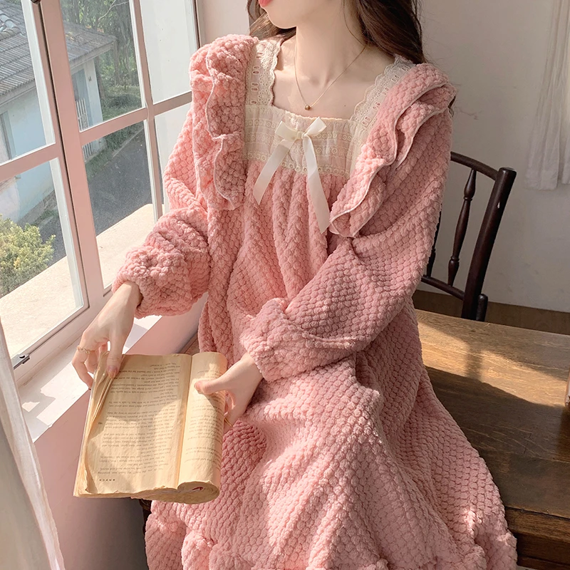 珊瑚绒睡裙女秋冬可外出洋气家居过膝女爆款2023新款宽松高档加厚