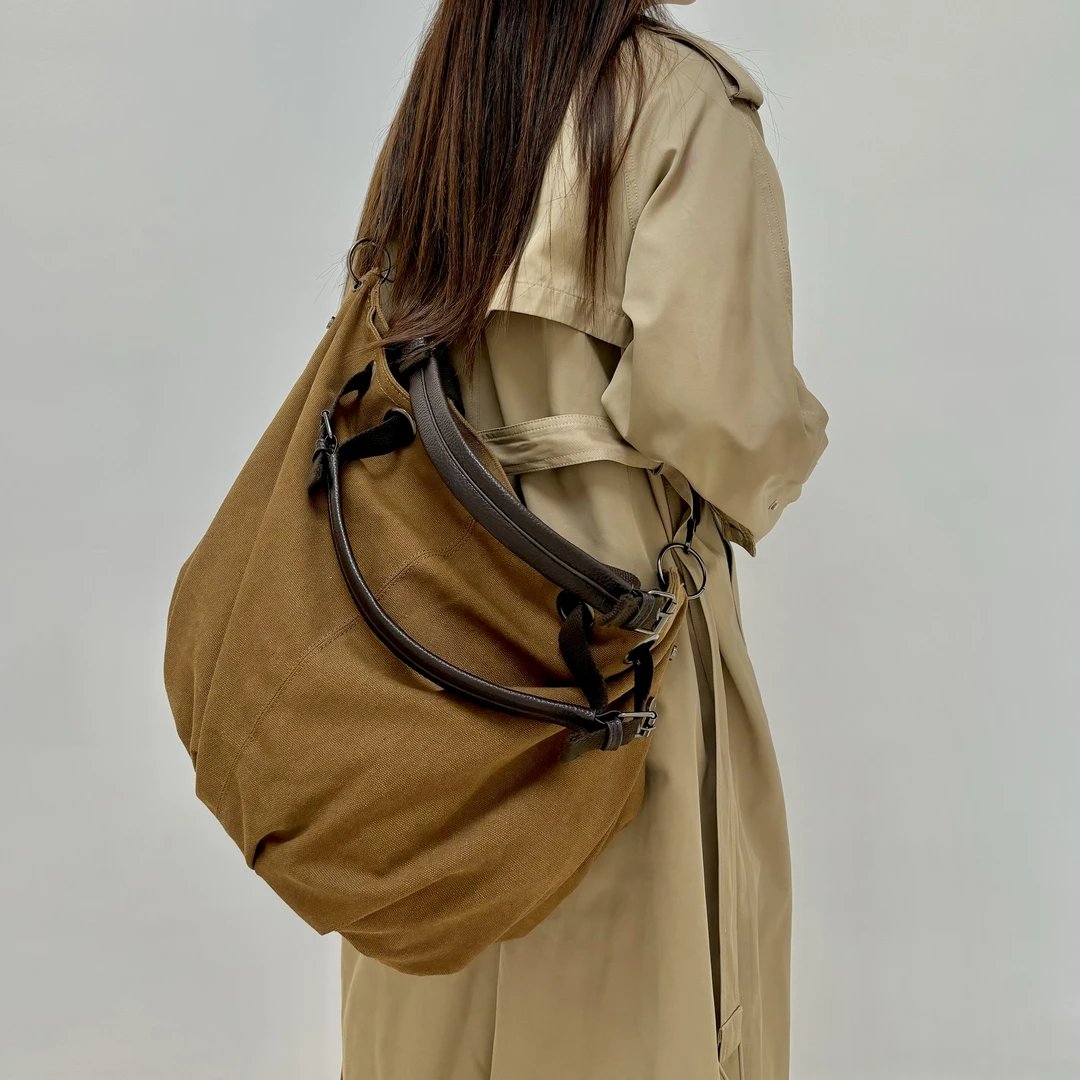 日系复古秋冬新款帆布包单肩包斜挎包托特包潮流休闲手提包通勤包