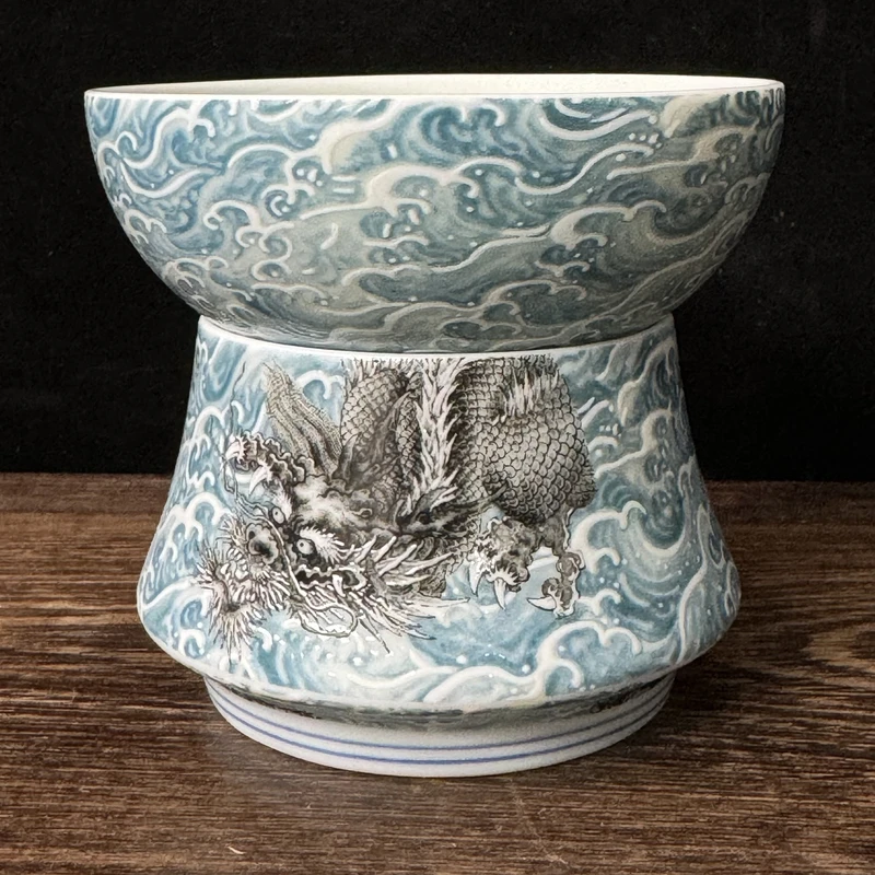 景德镇陶瓷粉彩瓷墨龙游海一体茶漏过滤茶器激光打孔中式高端茶器