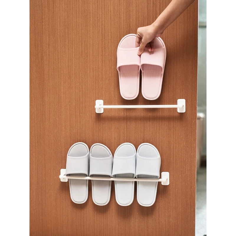 KM.5133.日式粘贴式毛巾架挂壁毛巾晾晒杆浴室拖鞋置物架免打孔
