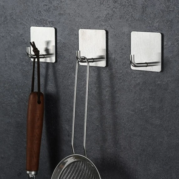 不锈钢挂钩免打孔厨房粘钩墙壁承重金属勾浴室卫生间挂衣服钩衣架