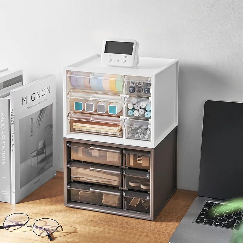 米木抽屉式收纳盒亚克力文具饰品储物盒桌面办公室小物品柜.5005
