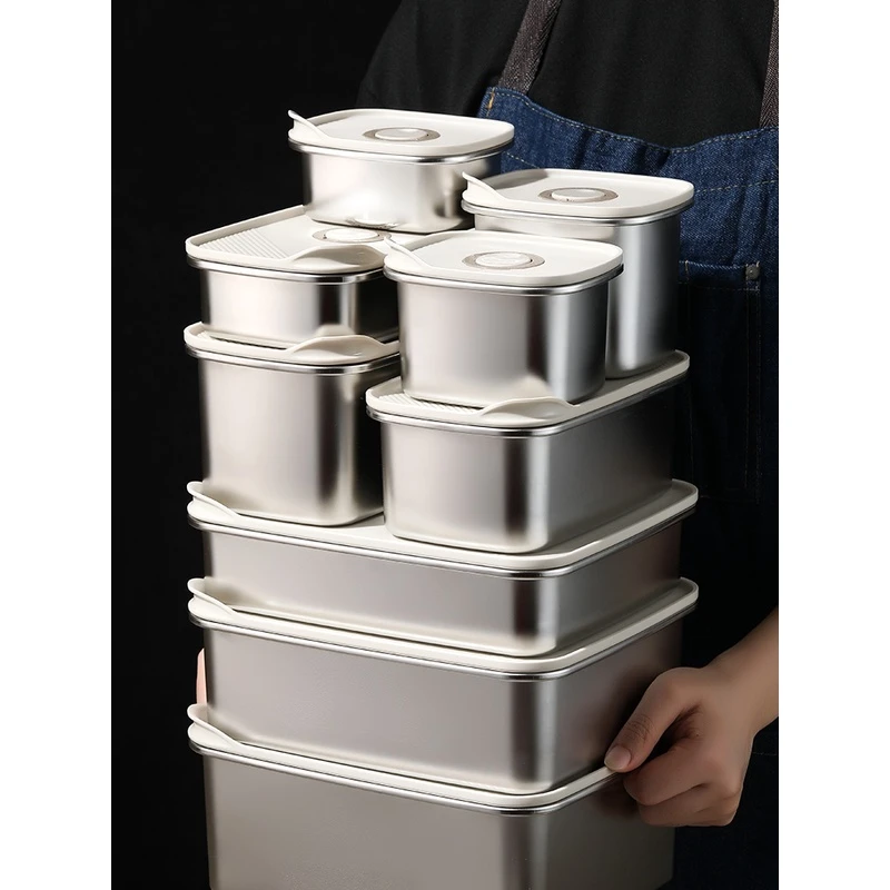 日式保鲜盒304不锈钢冷藏盒真空带盖密封盒冰箱保鲜盒收纳盒套装