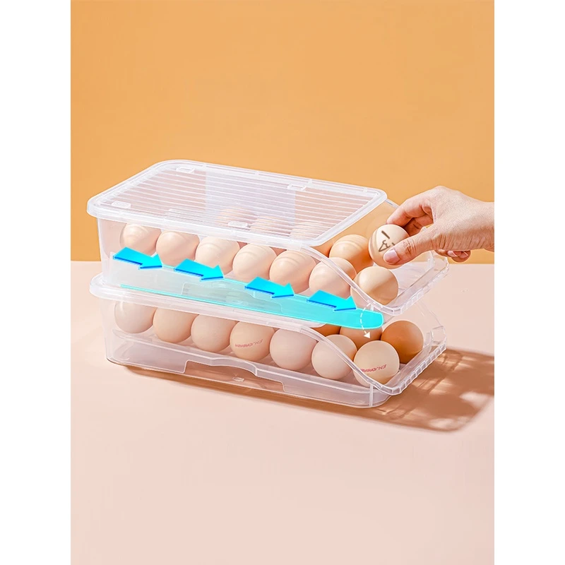 自动【滚蛋の】鸡蛋盒可叠加冰箱鸡蛋冷藏收纳盒易存取保鲜篮4935