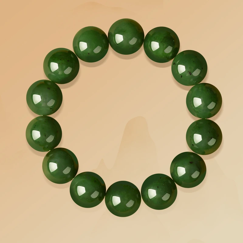 和田玉碧玉手链高水头菠菜绿玉石手串男女士款