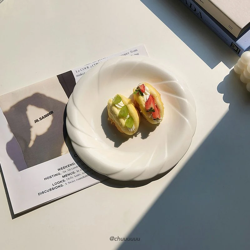 简约ins风白色盘子高级感陶瓷家用蛋糕甜品盘西餐餐具牛排意面盘