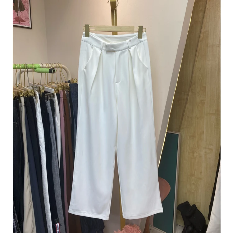 1278腰间不规则暗扣西装裤直筒长裤休闲百搭宽松直筒阔腿裤