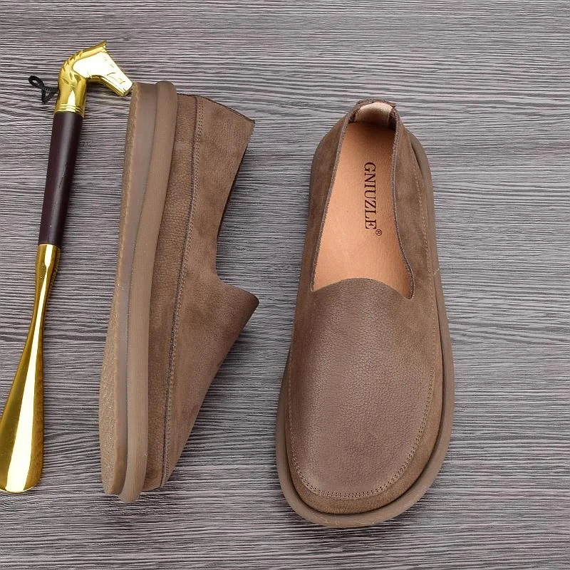 乐福鞋男真皮软底经典休闲大头皮鞋宽松圆头一脚蹬懒人鞋透气