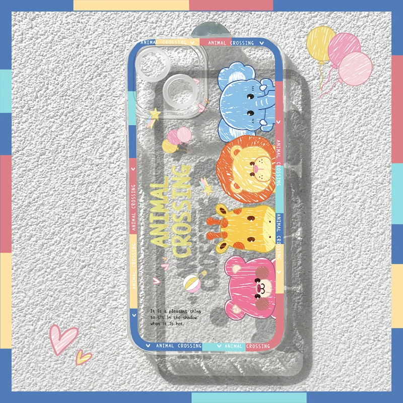 【透明小象排队】手机壳直边透明苹果15防摔iphone15带手环可爱