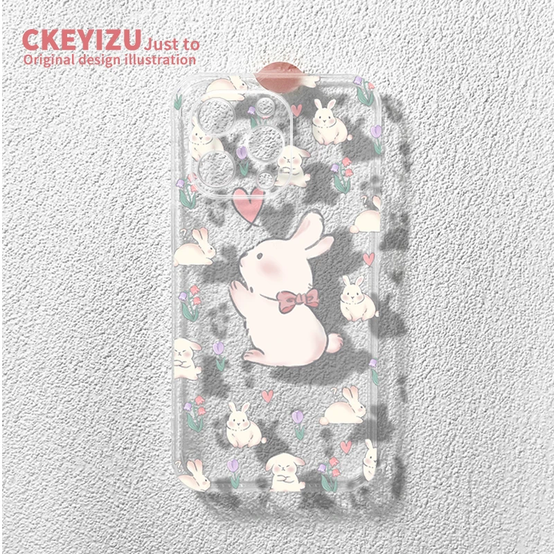【透明碎花兔兔】直边透明苹果15防摔iphone15pro兔兔ins