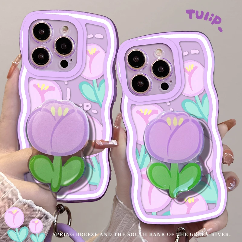 【透明波浪壳】紫色朵朵手机壳苹果15防摔硅胶iphone15pro郁
