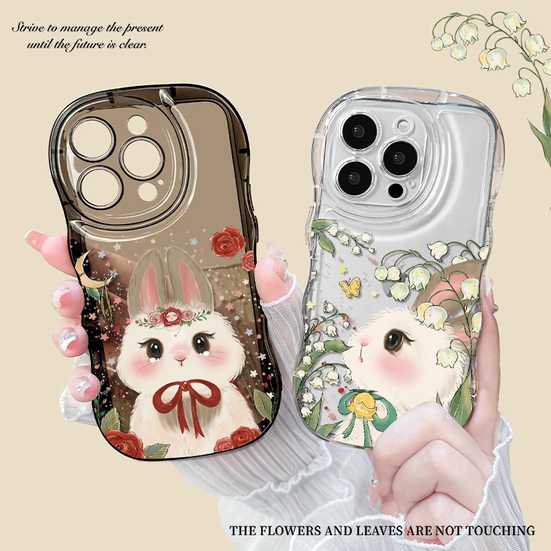 【气泡波浪壳】玫瑰兔手机苹果15新波浪边iphone15pro兔子