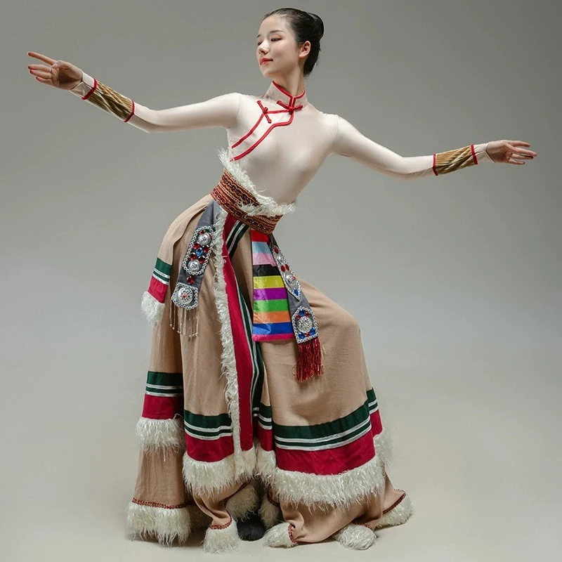 藏族舞蹈演出服装女艺考练习半身裙大摆裙少数民族考级练功服定制