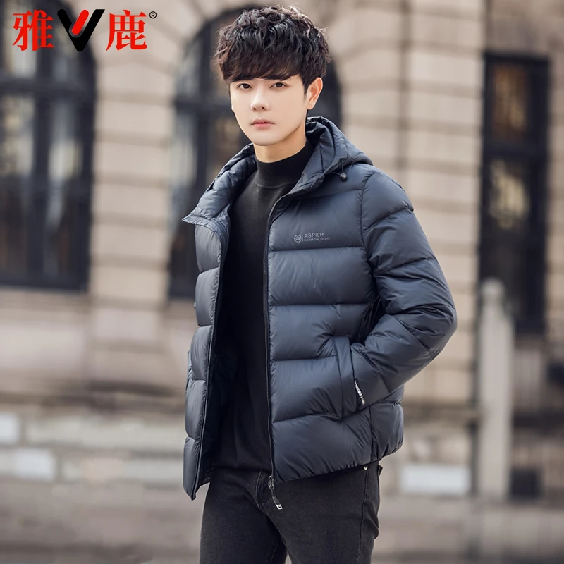 雅鹿2025年新款羽绒服男面包服连帽加厚保暖百搭时尚通勤黑色外套