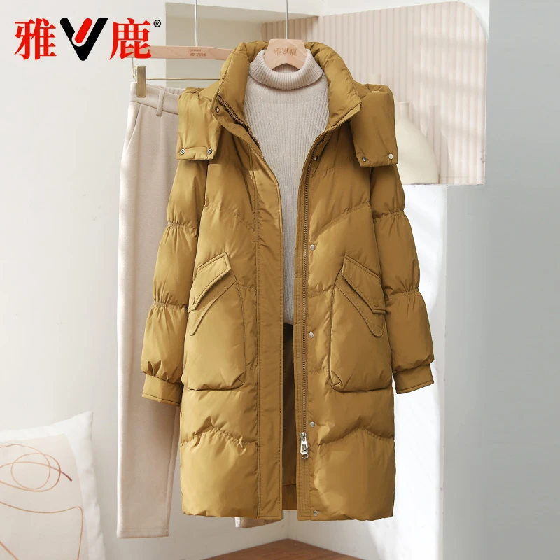 雅鹿2024秋冬新爆款羽绒服女中长帽可拆宽松显瘦时尚洋气加厚外套
