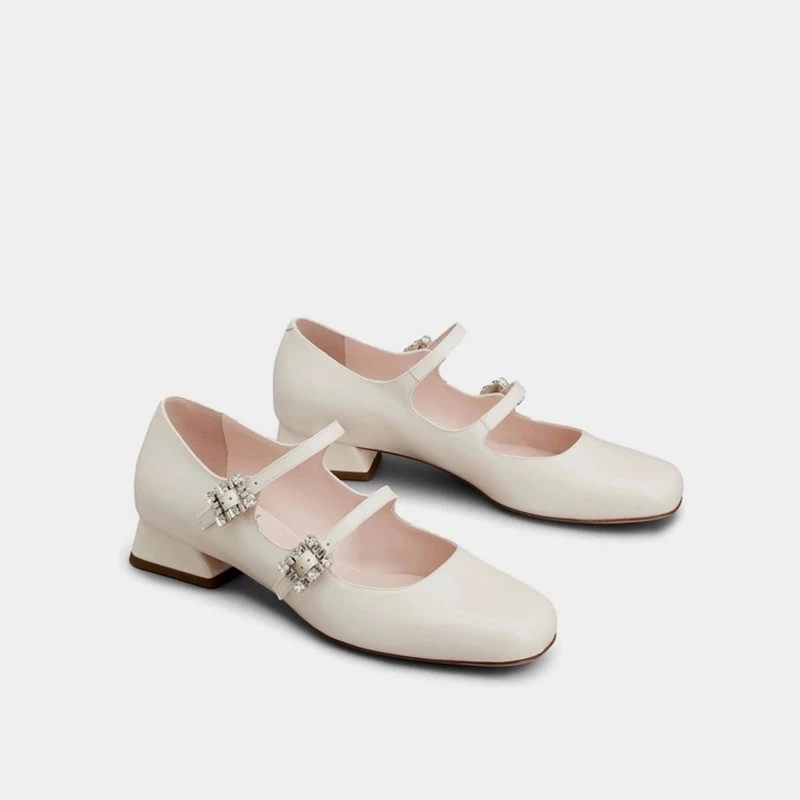 RV女鞋钻扣真皮漆皮玛丽珍鞋