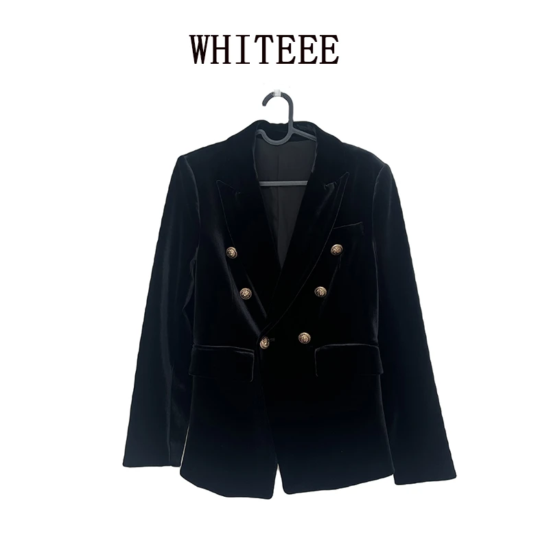 （清货）丝绒修身西装 气质黑色女士秋冬时尚百搭休闲西装