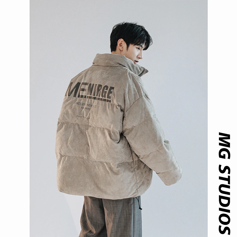 大白鲨美式复古立领棉衣外套男生冬季加厚百搭棉服宽松休闲面包服