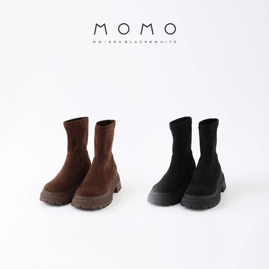 【MOMO ERA】2381 时尚厚底弹力绒布短靴百搭复古秋冬休闲英伦风