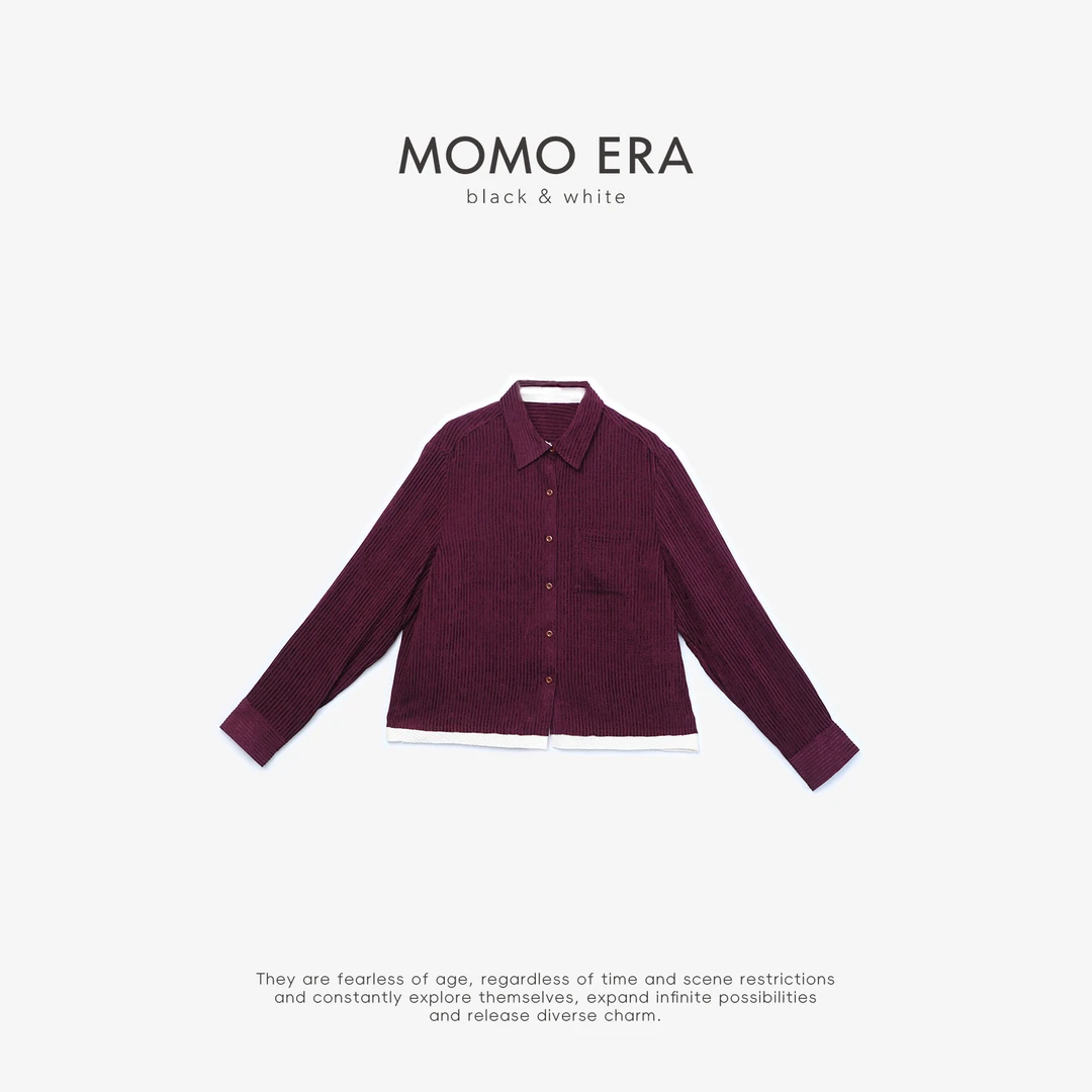 11777 CS竖纹拼接设计复古衬衫MOMOERABLACK&WHITE