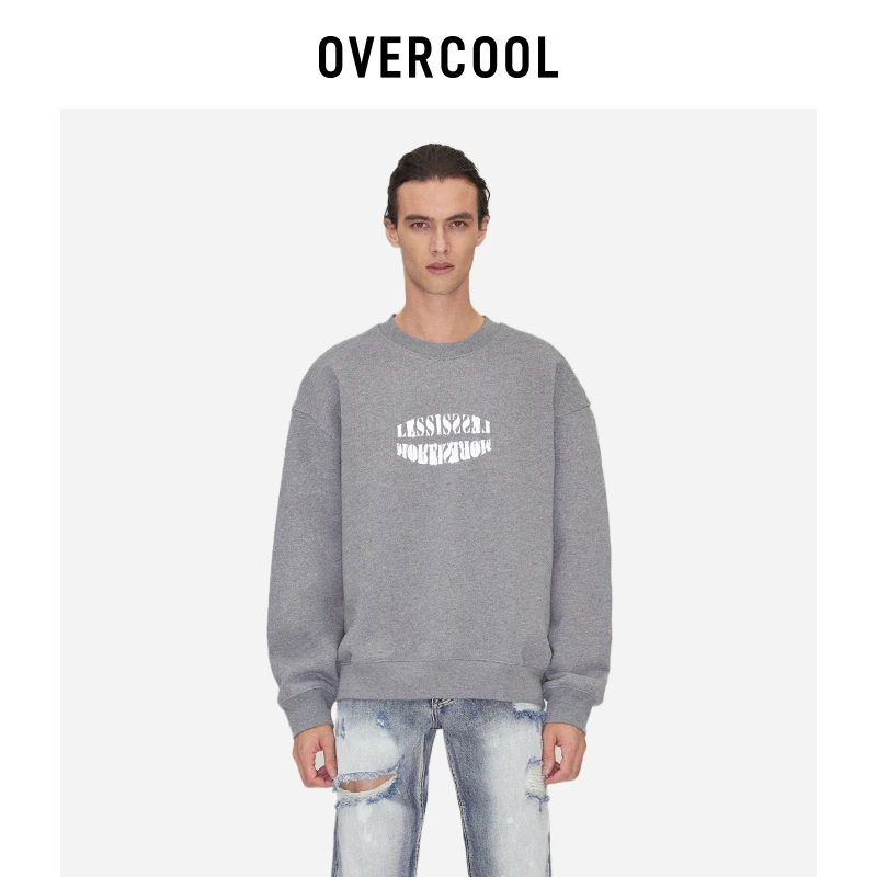 OVERCOOL 秋冬牌廓形圆领卫衣男士套头简约印花休闲宽松长袖外套