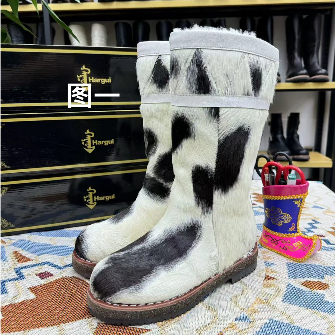 男士41码马皮毛一体靴时尚厚底加绒靴子长筒冬季加厚男款保暖