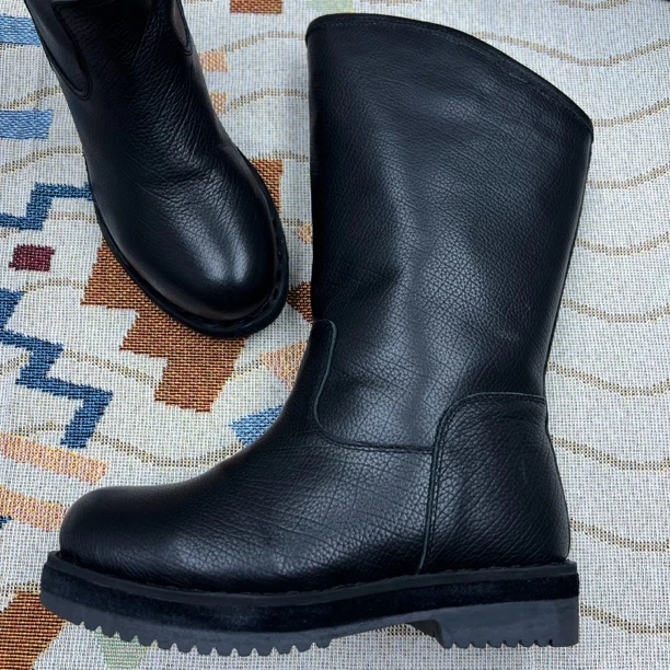 情侣款冬季加绒加厚手工靴牛皮真皮靴子皮靴