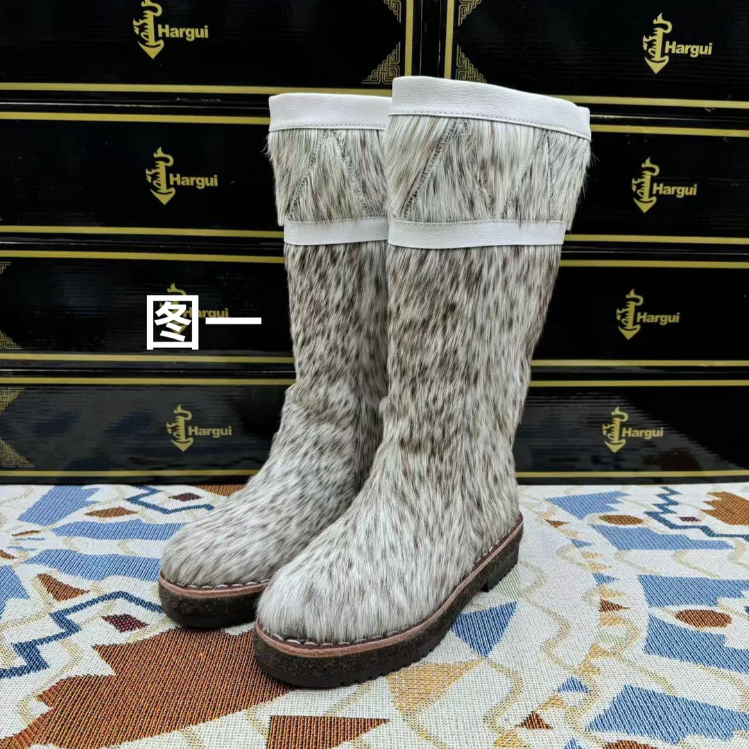 38码白色马皮毛一体靴长靴高筒冬季加厚保暖防滑长筒靴子加绒厚底