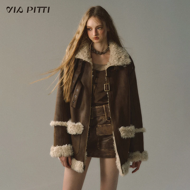 ViaPitti【官方专属】重工正反两穿加厚毛毛大衣派克服V23DC266