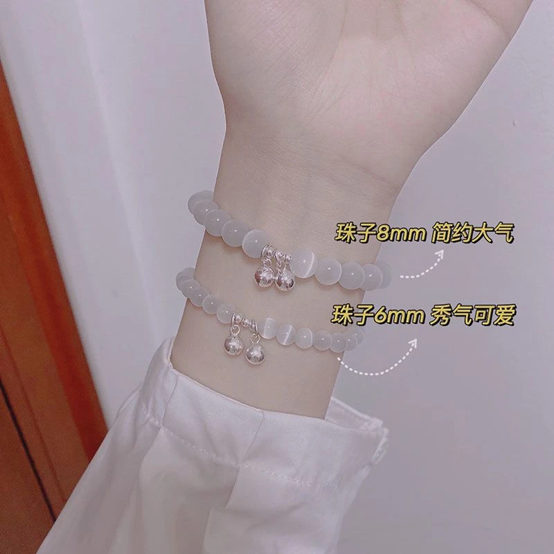 足银布艺手链 925足银铃铛手链女转运珠网红ins小众简约铃铛手串