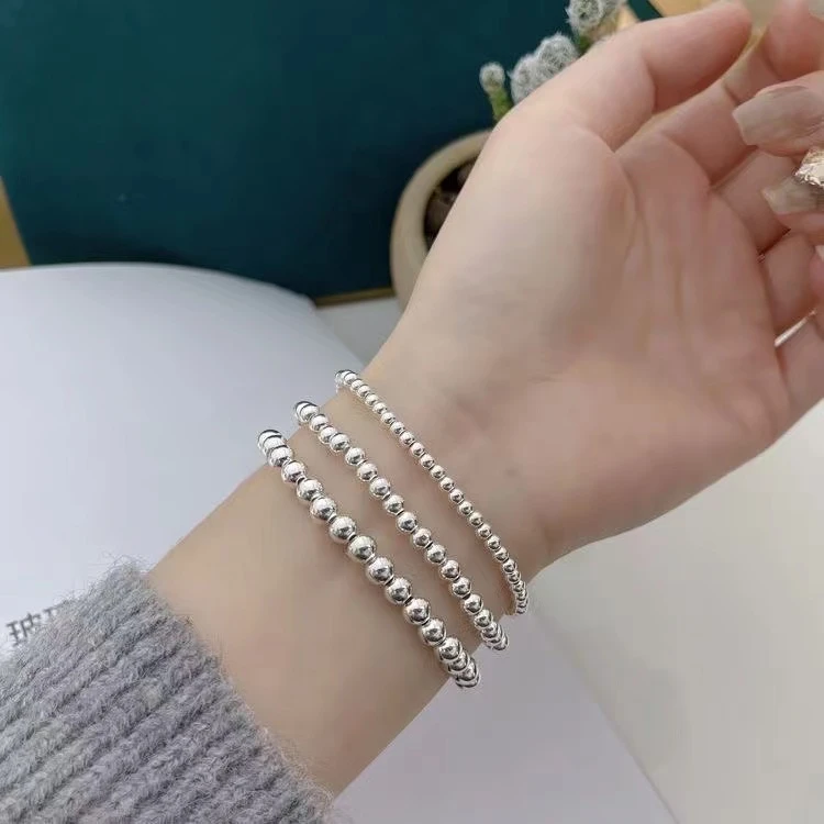 绳大福 足银手链 银珠圆珠手链纯银转运佛珠手链DIY气质男女款