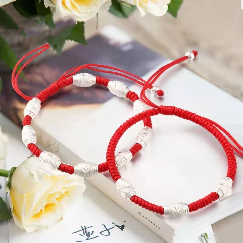 925银布艺手链 足银手链手绳本命年转运珠手链红绳手链情侣手链
