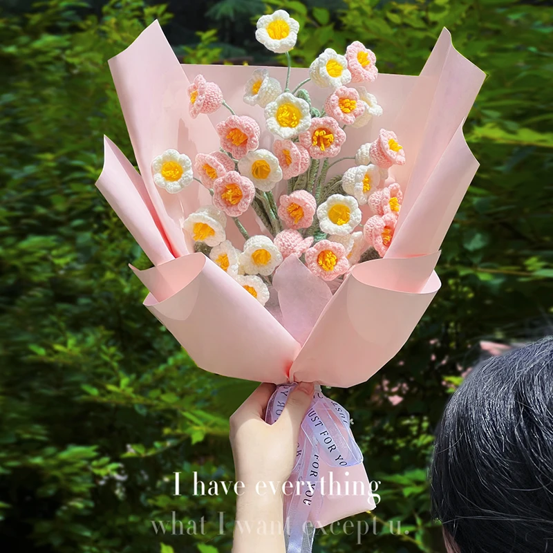 铃兰花手工diy毛线钩针花束编织材料包毛线手捧花情人创意礼物