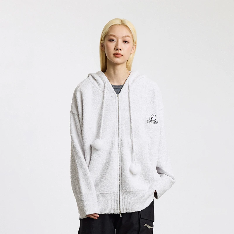 BLACK OF EXIT美式街头小狗刺绣拉链毛衣外套慵懒风开衫针织衫女