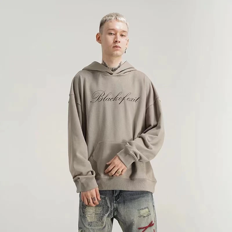 BLACK OF EXIT原创高街潦草印花宽松连帽卫衣国潮简约情侣帽衫男