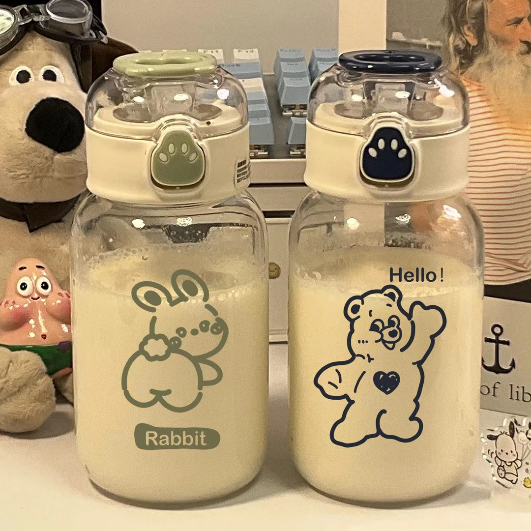学生杯子ins高颜值水杯带吸管耐高温大容量玻璃杯家用便携吸管杯