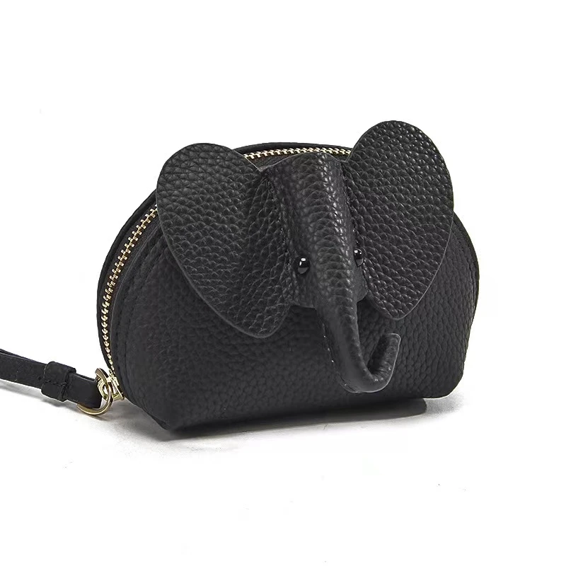 牛皮创意小钱包可爱小象拉链零钱袋女款新款迷你真皮硬币零钱包