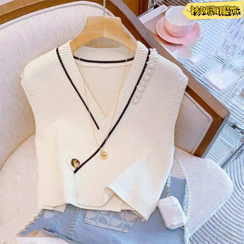 新款时尚法式针织马甲叠穿单件马甲个性设计感坎肩高级开衫上衣