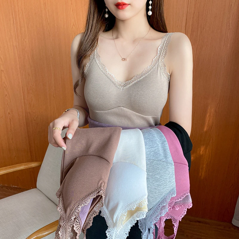 秋冬保暖背心女加绒加厚一体绒V领吊带内搭胸垫保暖上衣女打底衫