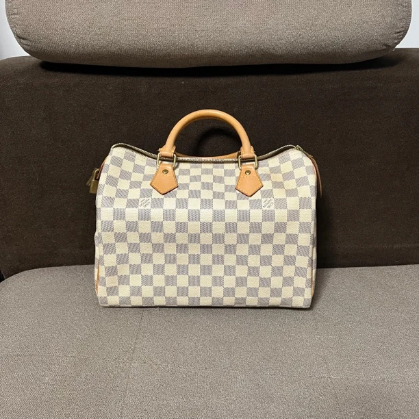 95新 LouisVuitton/路易威登 白棋盘格speedy30 鱼鱼