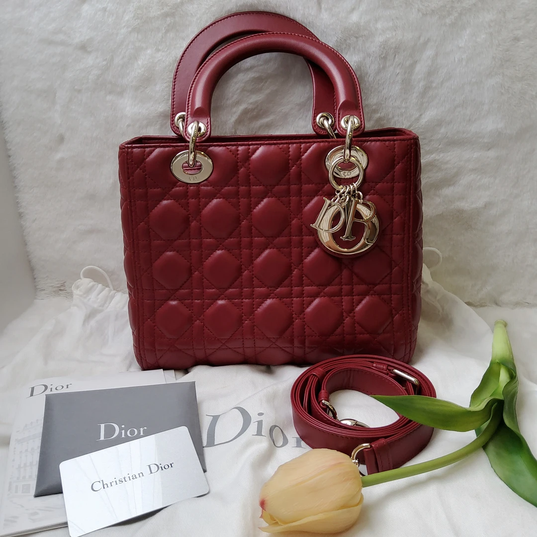 99新 DIOR/迪奥 魔镜/迪奥酒红色金扣戴妃五格包sy/330018