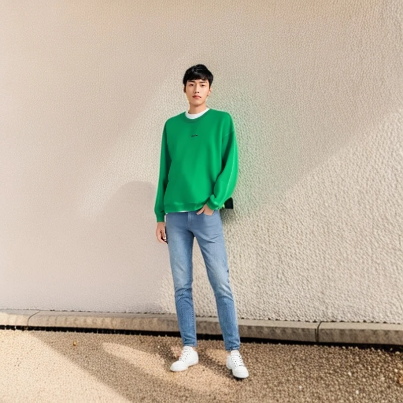 男装冬季长袖棉春秋圆领卫衣时尚绿色印花男士卫衣套头情侣卫衣潮