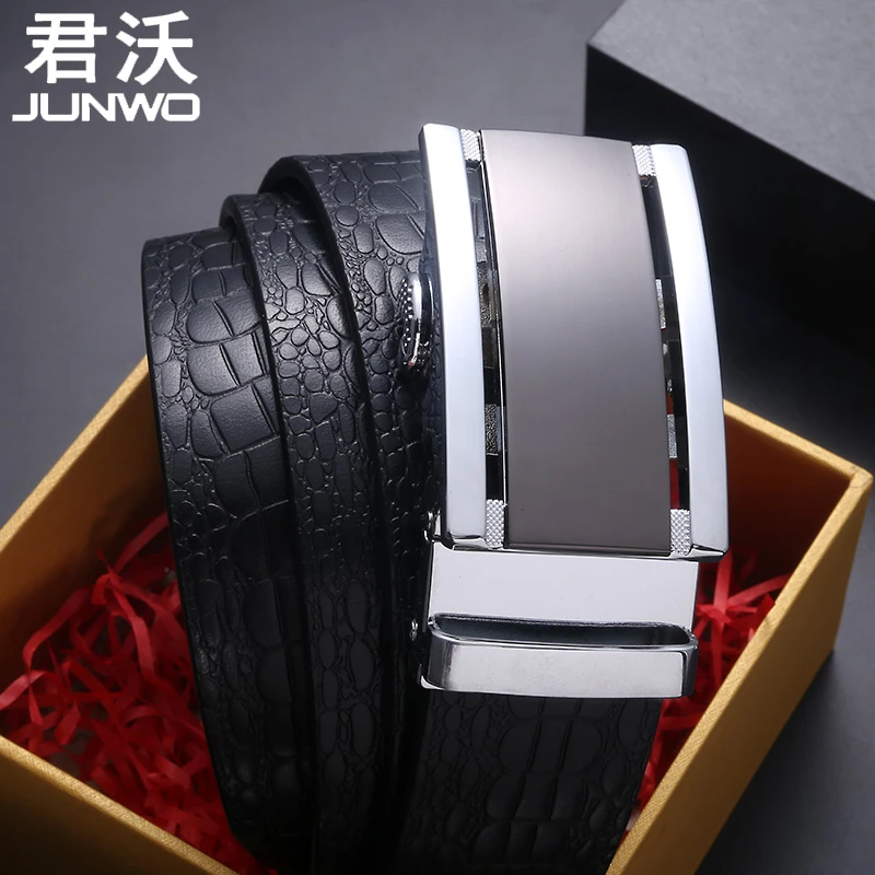 自动扣男士腰带单层纯牛皮商务休闲鳄鱼纹带身百搭中青年皮带压花